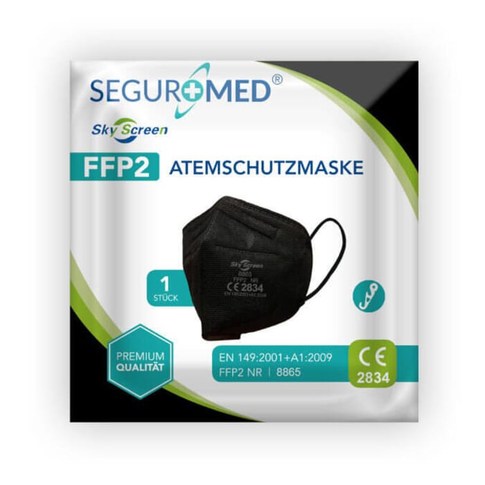 SEGUROMED - FFP2 Atemschutzmasken - 20 Stück - Farbe:Schwarz