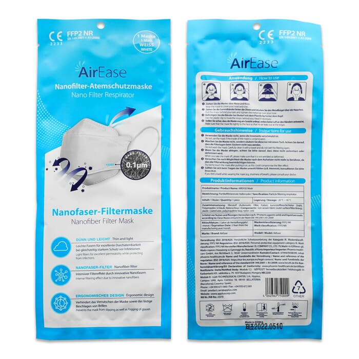 AirEase FFP2 Nanofilter Atemschutzmaske
